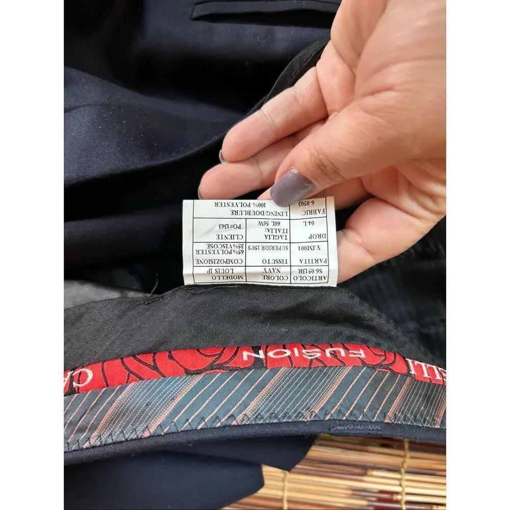 Caravelli Navy Blue Suite 60L 56W Jacket and Pants Small Hole in back of leg as